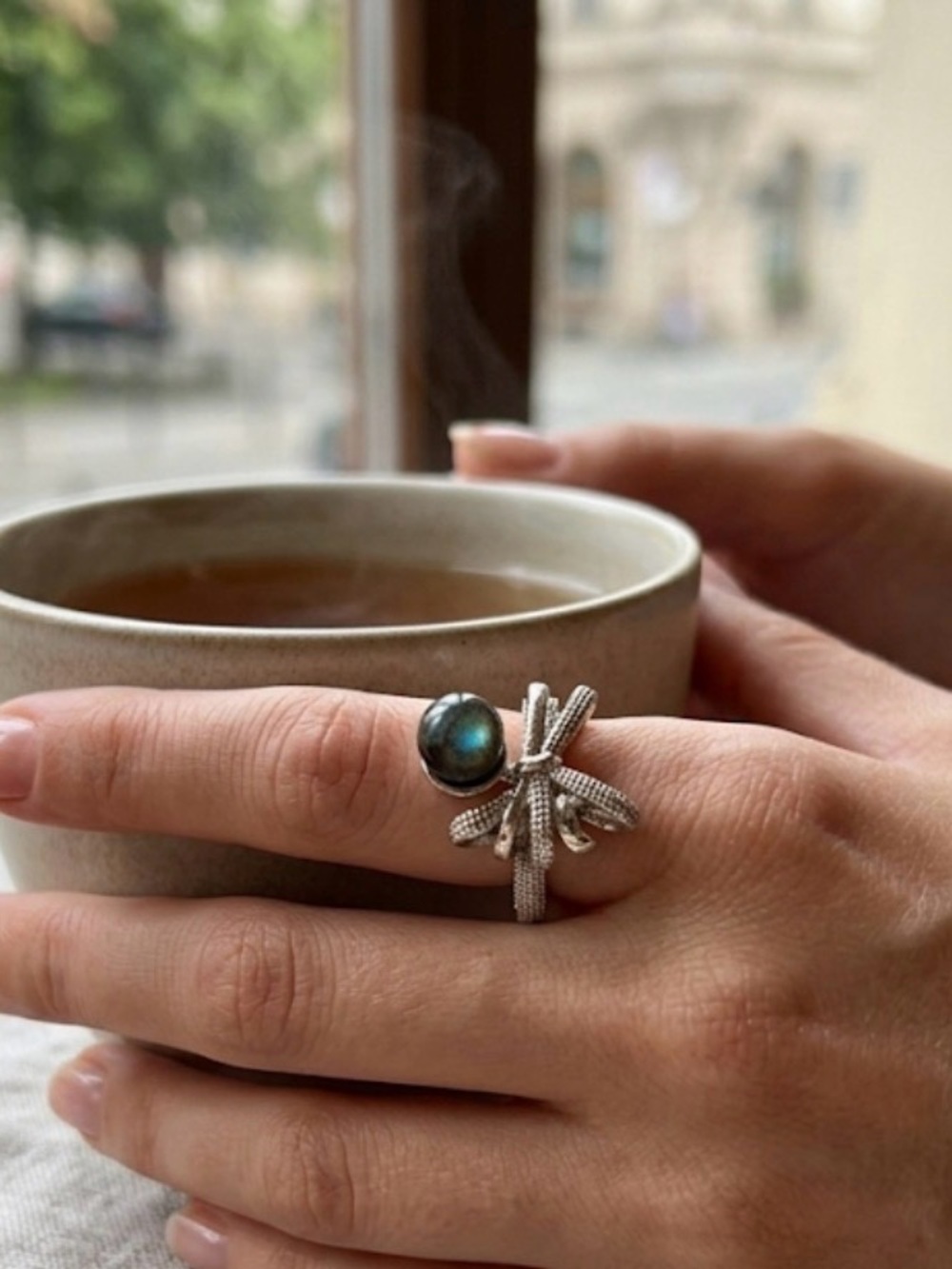 🔥Sale🔥Natural Labradorite AdjusRing – Copper Wire Wrapped Setting Moon Magic Gem